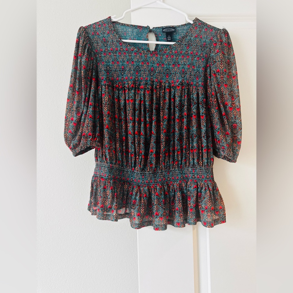 Chic Floral Blouse with Red Accents